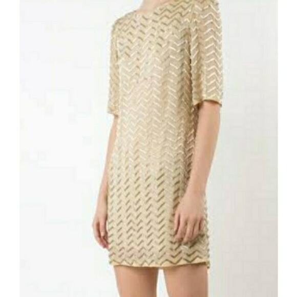 Alice+Olivia Midi Dress Nude/Silver/Gold - Picture 1 of 12